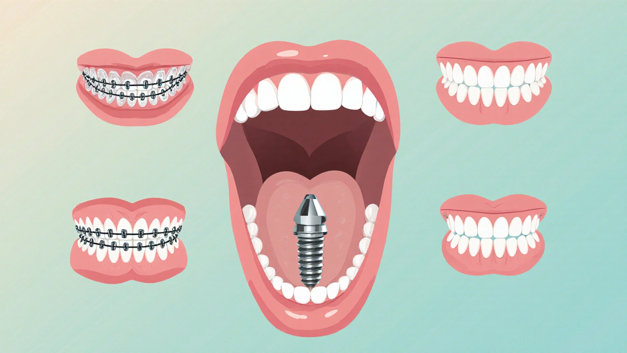 Přehled různých úprav zubů: aparát, fazety, korunka i implantát.