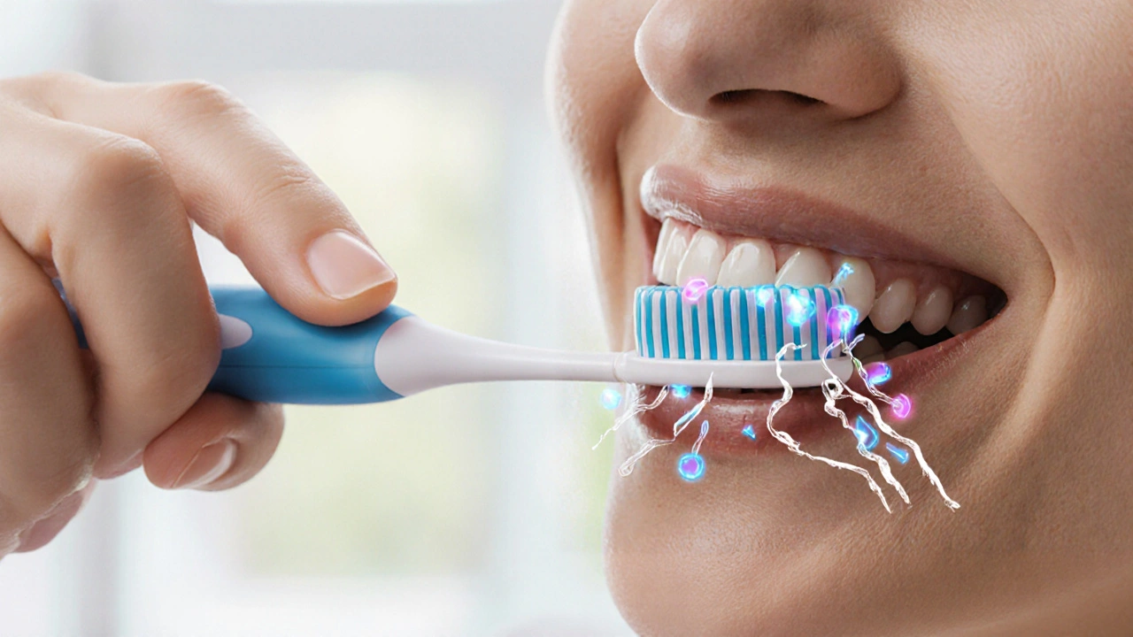 Jemné čištění zubů po kyretáži s představou obnovy kosti.