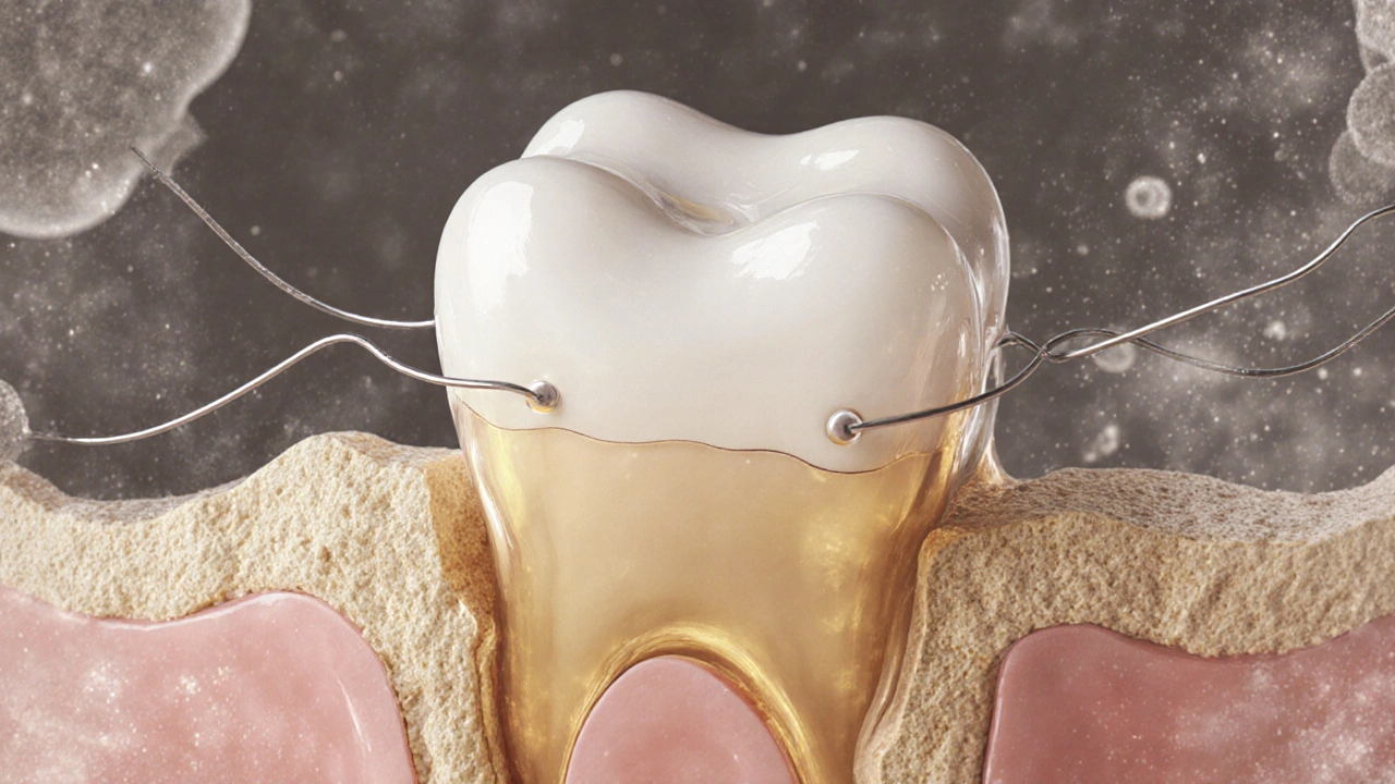 Vizualizace pohybu zubu: kost se rozpadá na jedné straně a znovu vyrůstá na druhé.