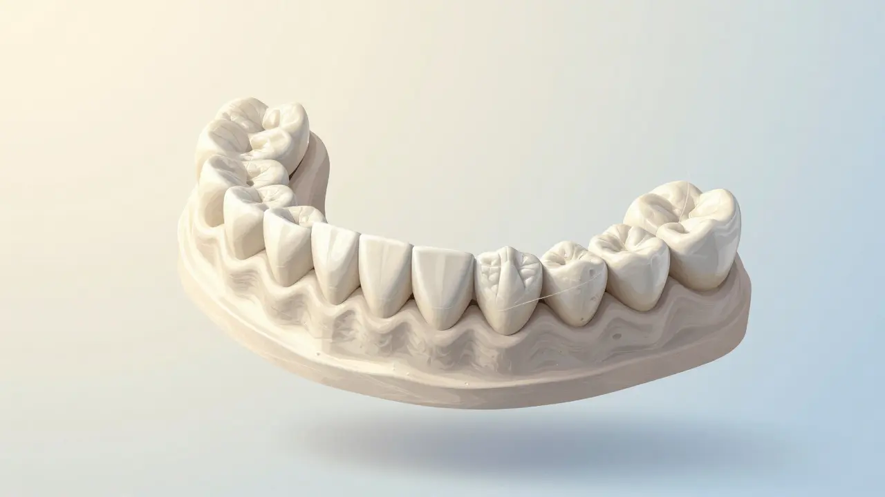 Detailed negative dental impression showing tooth contours in soft paste.