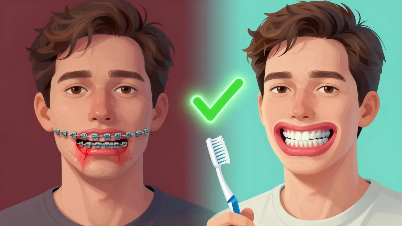 Porovnání zánětu dásní u klasických a neviditelných rovnátek