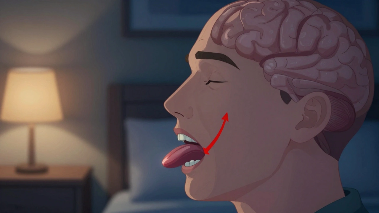 Příčný řez hlavou ukazující blokovaný průtok vzduchu kvůli předkusu.