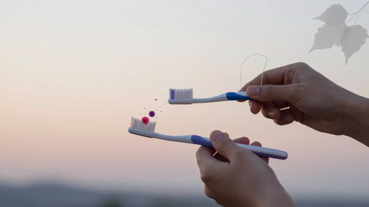 Symbolická představa prevence zubních onemocnění s důrazem na pravidelnou péči o zuby.