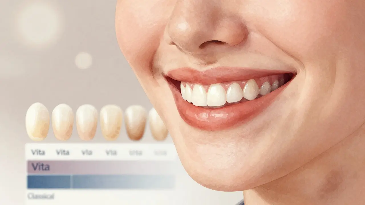 Žena se širokým úsměvem s keramickými fazetami přizpůsobenými její teplé pleti a tváři.