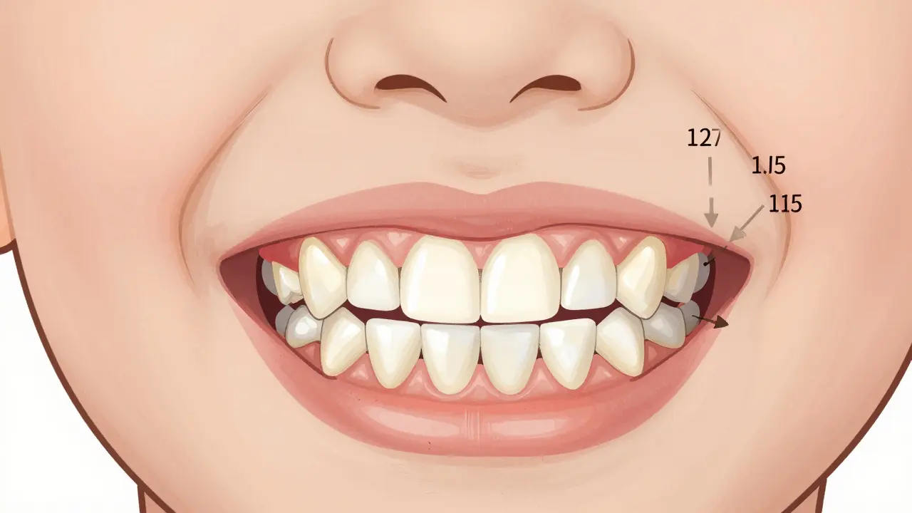Dětská čelist s postupným výměnou mléčných a trvalých zubů podle věku.