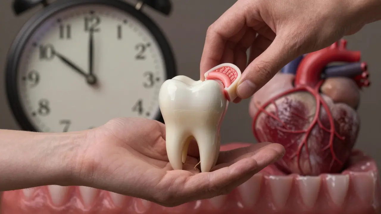Symbolic image of gum tissue being restored around a tooth root while bone deteriorates beside it.