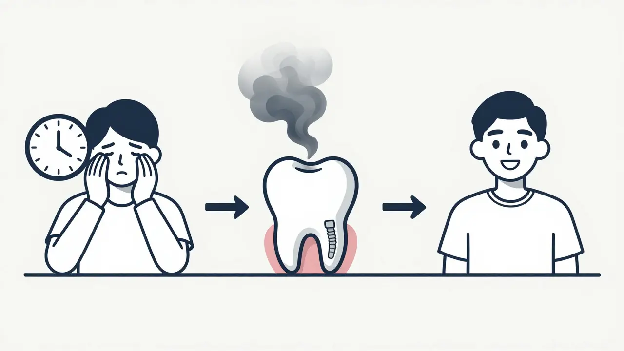 Timeline showing consequences of ignoring a tooth infection versus timely extraction.