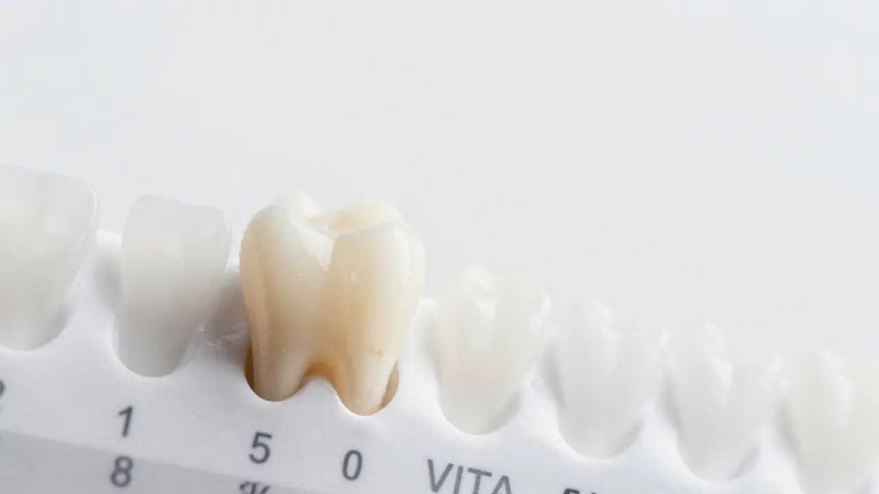 Zubní škála VITA ukazuje jemnou změnu odstínu po čtyřech týdnech používání bělící pasty.