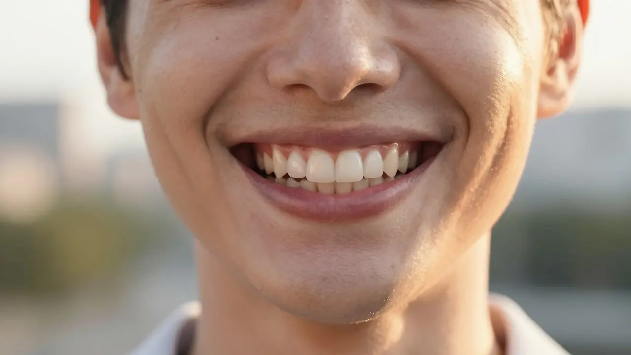 Detail přirozeného úsměvu s kvalitní zirkoniovou korunkou