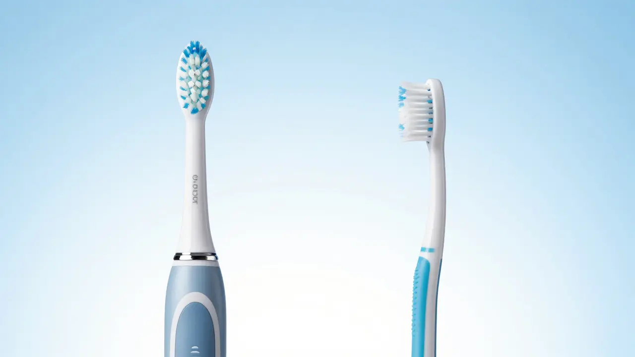 Elektrický zubní kartáček a mežizubní kartáček pro hygienu s rovnátky.