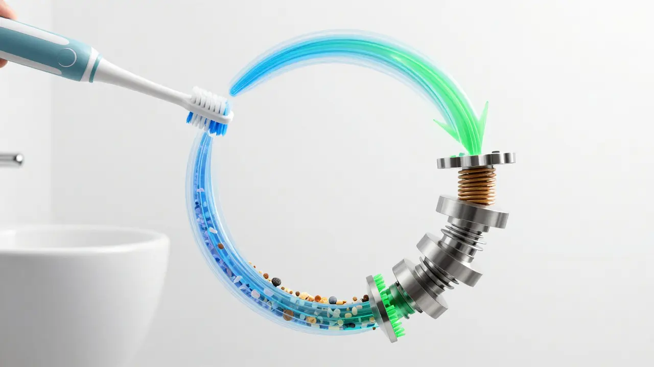 Konceptuální znázornení uzavřeného recyklačního okruhu pro hlavice kartáčků.