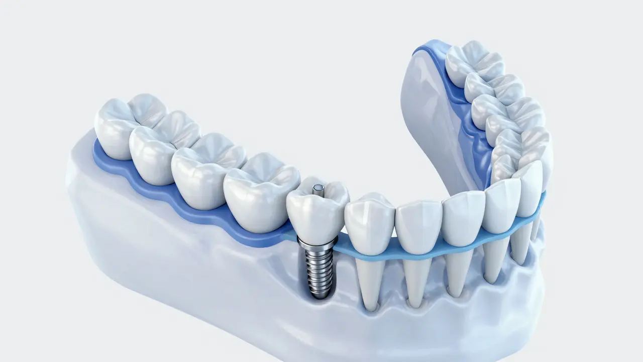 3D ilustrace zubního implantátu a korekce chrupu