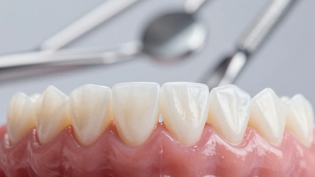 Detail zubu s kompozitní fazetou pro estetickou úpravu