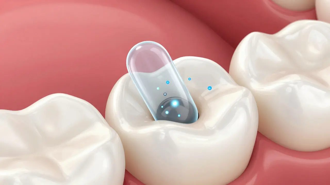Skloionomerní plomba uvolňující fluoridy do zubu