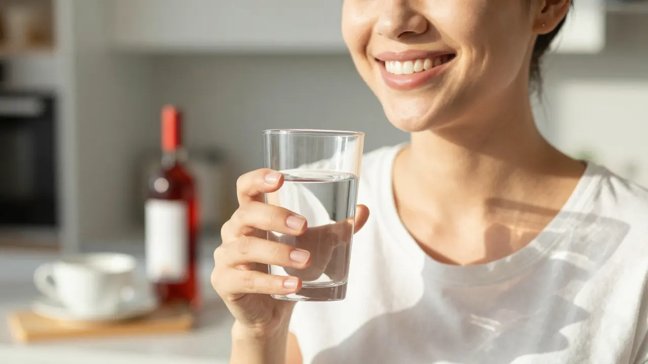 Úsměv osoby pijící vodu při dodržování bílé diety